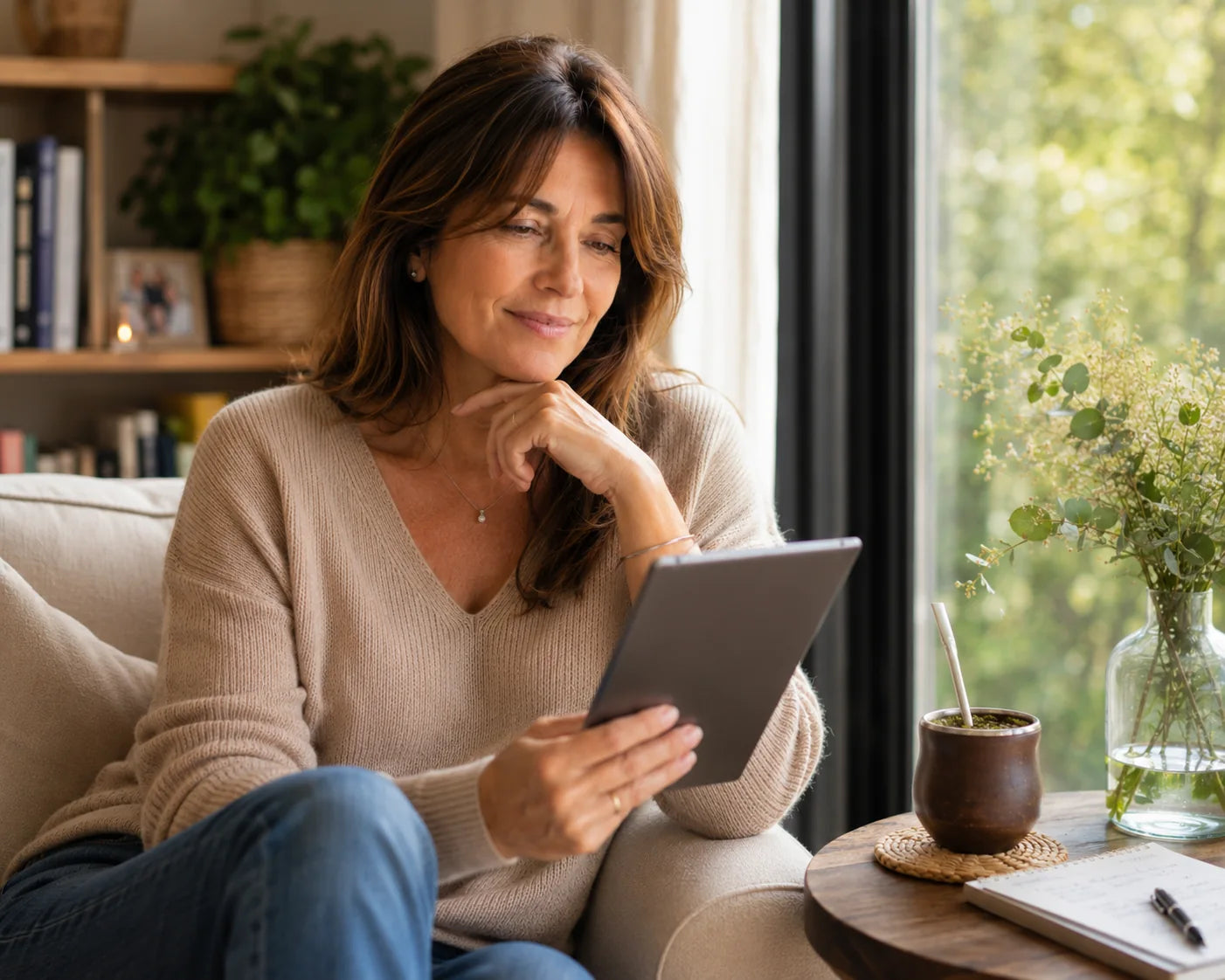 Mujer leyendo el programa en una tablet
