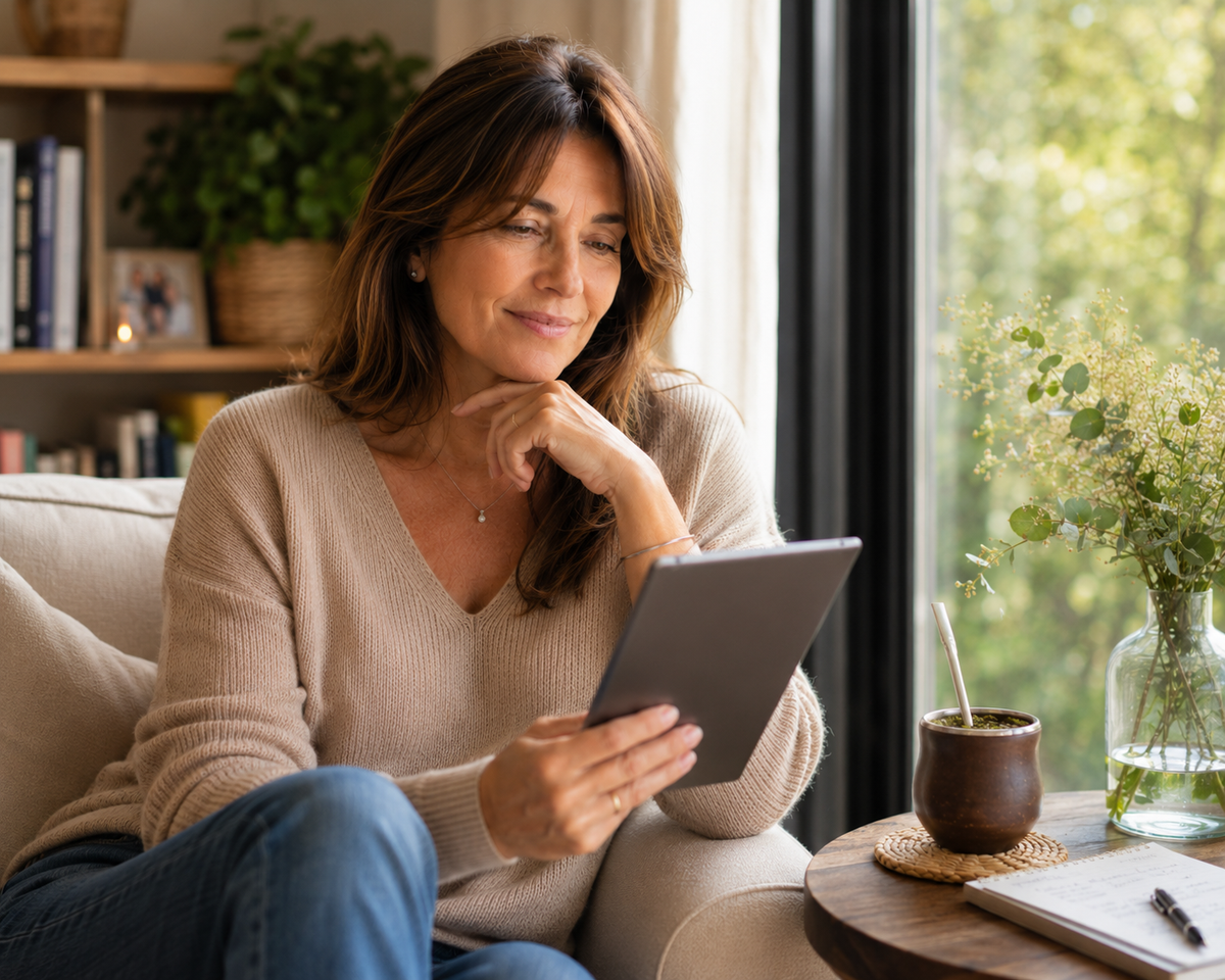 Mujer leyendo el programa en una tablet