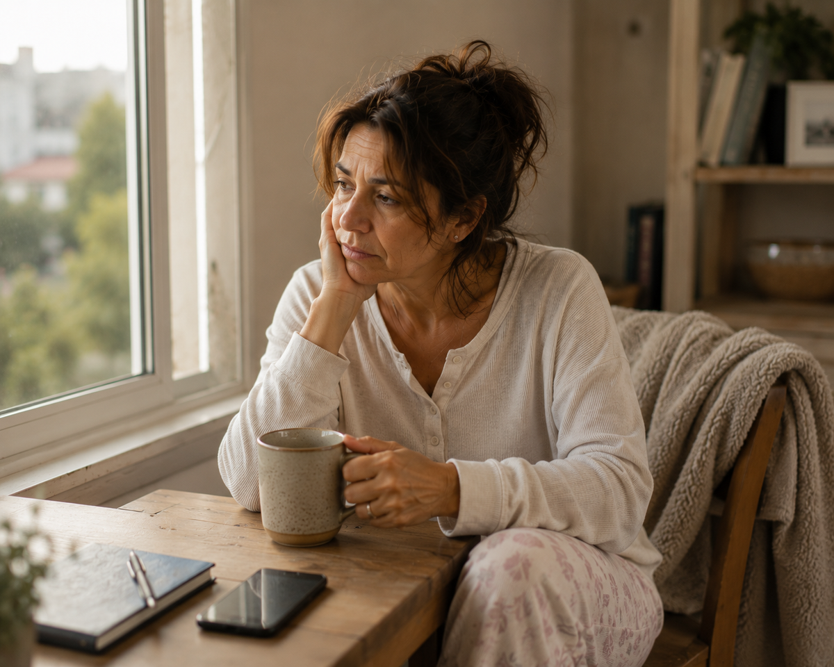 Mujer sin energía en el sillón