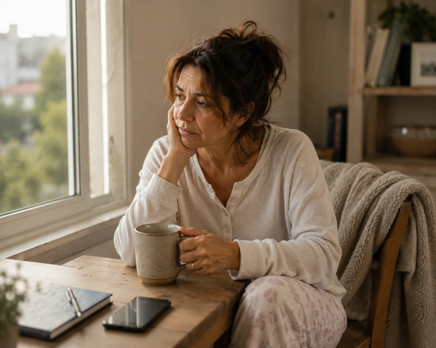 Mujer cansada por la mañana